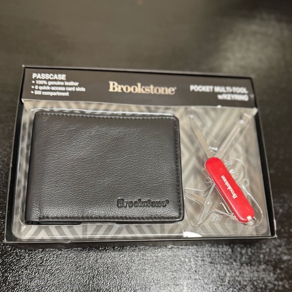 Brookstone Other - Leather Black Brookstone Wallet With Pocket Multi Tool Keyring NWT